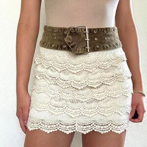 White tiered lace mini skirt
